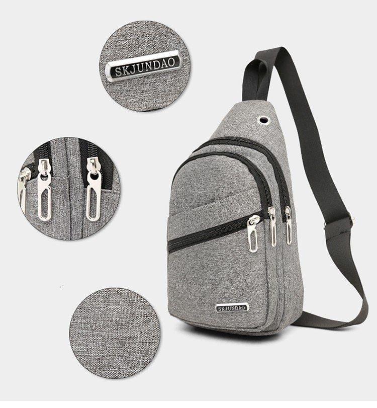 Multi-Function Portable Casual Chest Bag Outdoor Sports Shoulder Bag with Earphone Line Hole (Black)