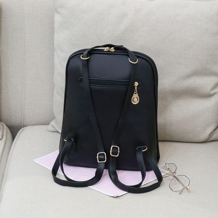 Casual PU Shoulder Bag Ladies Handbag Messenger Bag with Plush Bear Doll (Black)