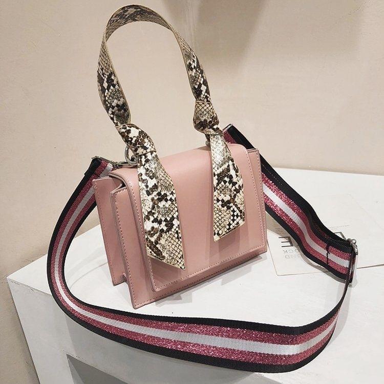 Snake Skin Handle PU Leather Single Shoulder Bag Ladies Handbag Messenger Bag (Pink)