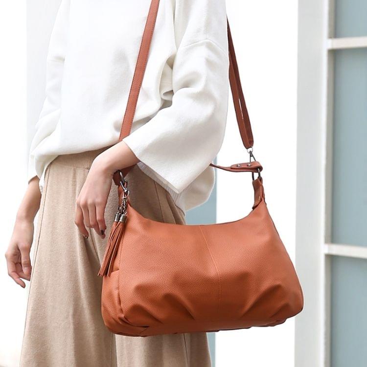 Casual PU Shoulder Bag Ladies Handbag Messenger Bag with Tassel (Brown)