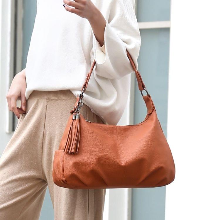 Casual PU Shoulder Bag Ladies Handbag Messenger Bag with Tassel (Brown)