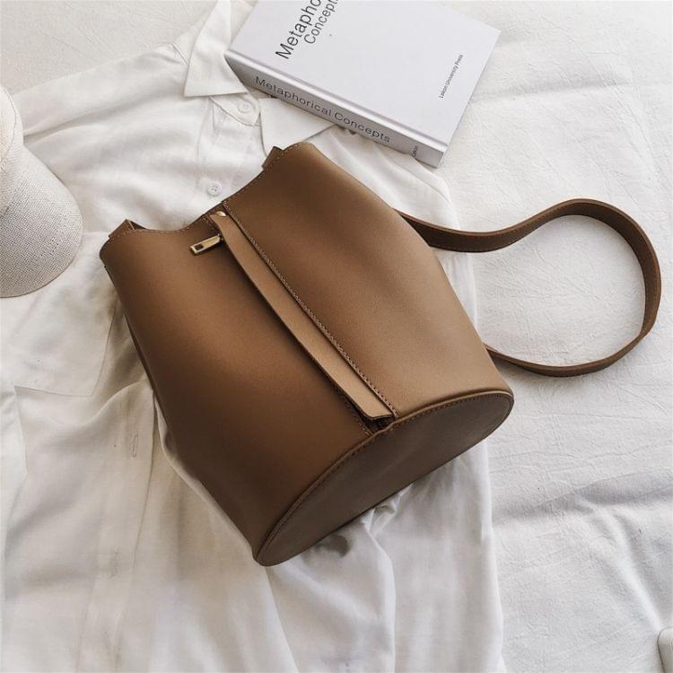 Fashion 2 in 1 Magnetic Buckle Bucket Bag Stitching PU Shoulder Bag Ladies Messenger Bag Handbag (Brown)