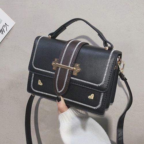 Fashion PU Leather Small Square Handbag Ladies Shoulder Messenger Bag(Black)