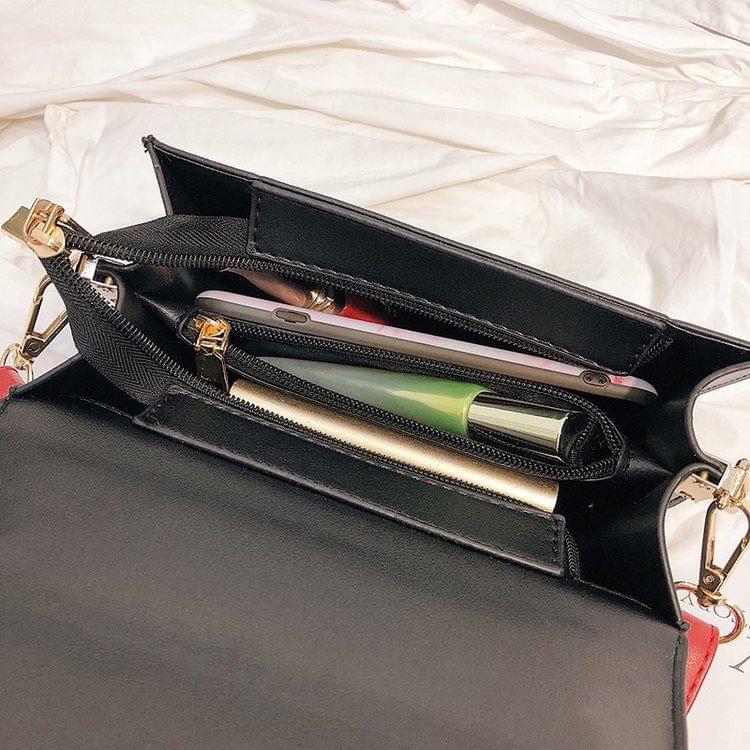 Fashion PU Leather Small Square Handbag Ladies Shoulder Messenger Bag(Black)