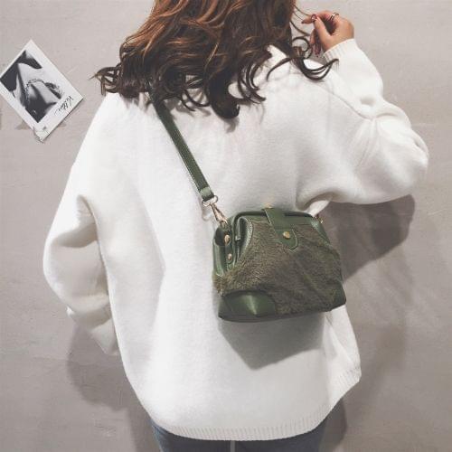 Fashion Plush Shoulder Bag Messenger Bag Ladies Handbag (Green)