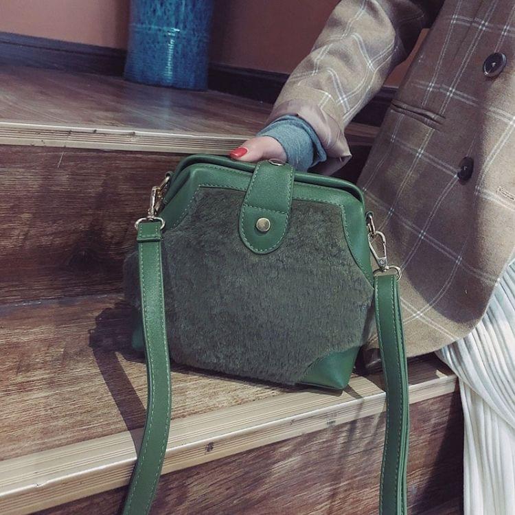 Fashion Plush Shoulder Bag Messenger Bag Ladies Handbag (Green)