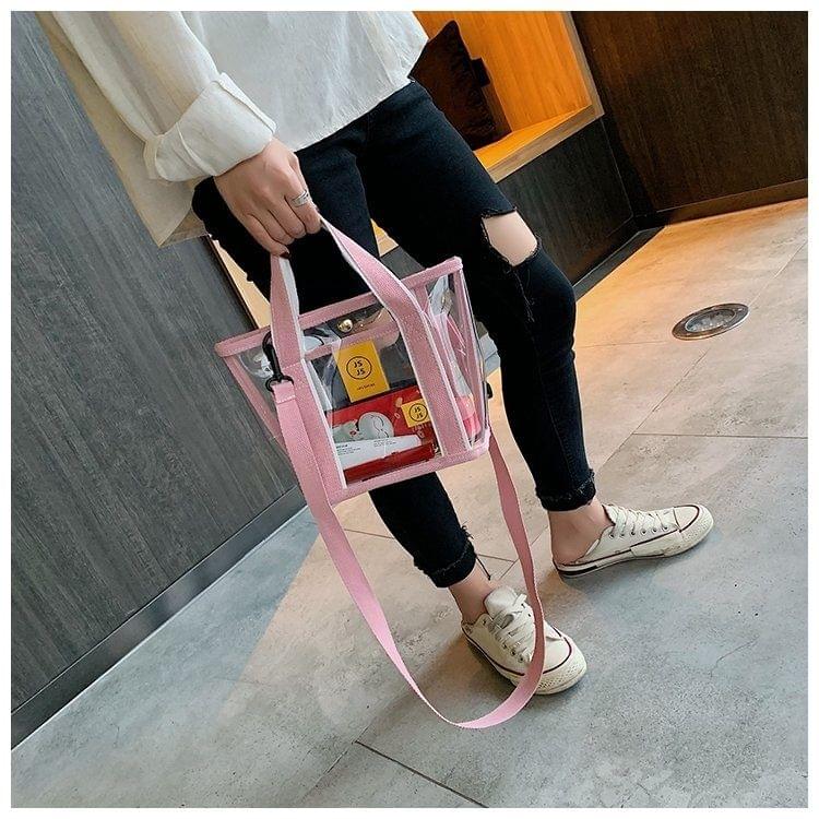 Clear PVC Single Shoulder Bag Ladies Handbag Messenger Bag (Pink)