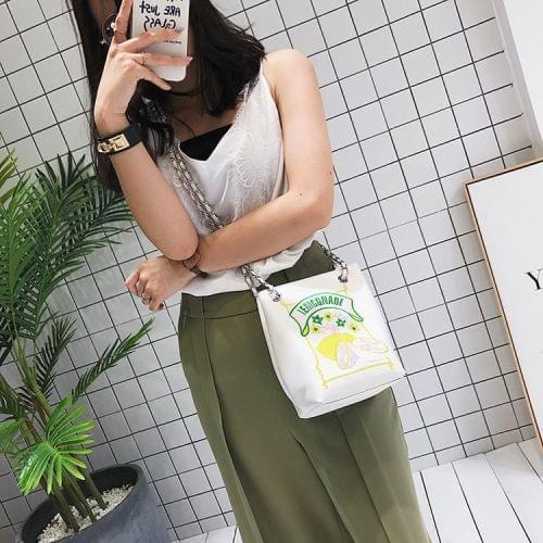 Embroidered Lemon Single Shoulder Bag Ladies Handbag Messenger Bag (White)