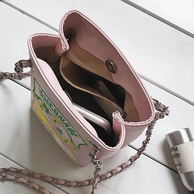 Embroidered Lemon Single Shoulder Bag Ladies Handbag Messenger Bag (White)