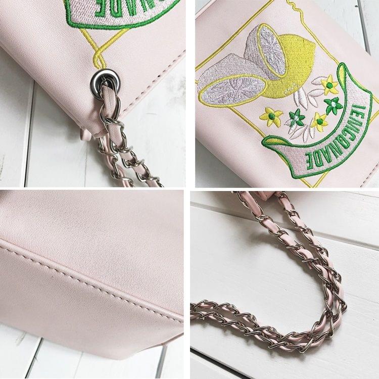 Embroidered Lemon Single Shoulder Bag Ladies Handbag Messenger Bag (White)