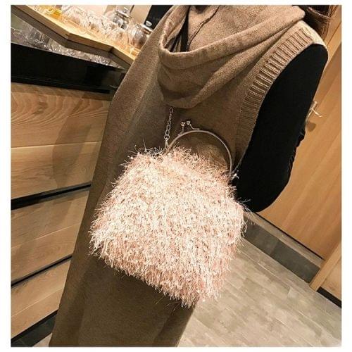 Leisure Fashion Velvet Chain Slant Shoulder Bag Handbag (Pink)