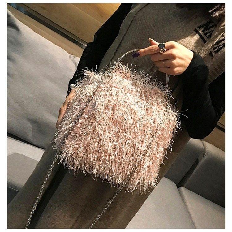 Leisure Fashion Velvet Chain Slant Shoulder Bag Handbag (Pink)