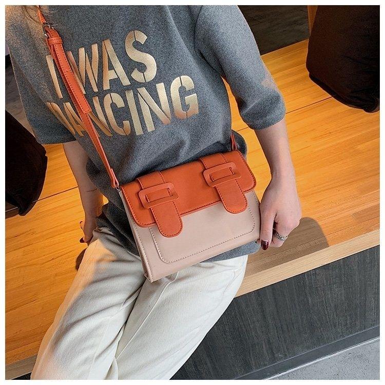 Dual-Buckle PU Leather Single Shoulder Bag Ladies Handbag Messenger Bag (Khaki)