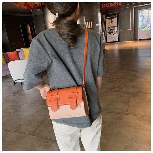 Dual-Buckle PU Leather Single Shoulder Bag Ladies Handbag Messenger Bag (Khaki)
