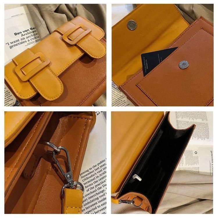 Dual-Buckle PU Leather Single Shoulder Bag Ladies Handbag Messenger Bag (Khaki)