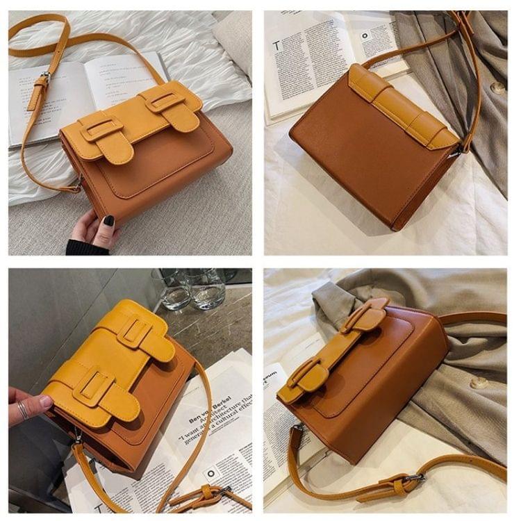 Dual-Buckle PU Leather Single Shoulder Bag Ladies Handbag Messenger Bag (Khaki)