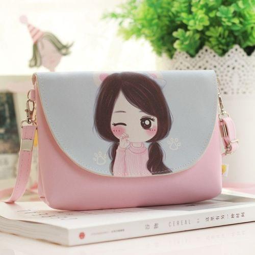 Cartoon Printing Kids Messenger Bags Clutch Shoulder bags for Girls Party Handbags(Pink Wink)