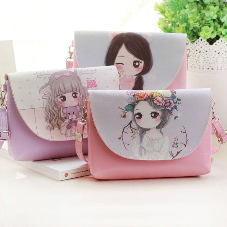Cartoon Printing Kids Messenger Bags Clutch Shoulder bags for Girls Party Handbags(Pink Wink)