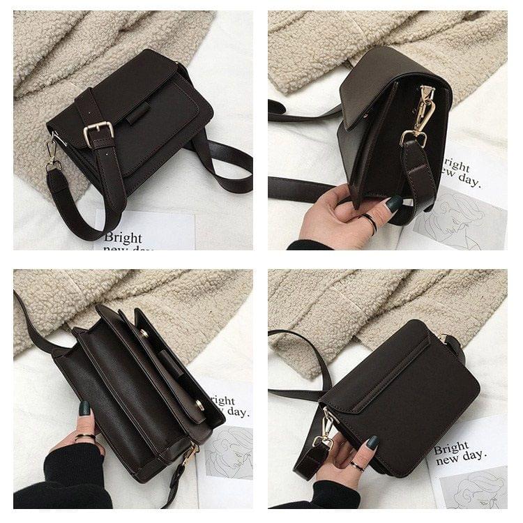 Solid Color Casual PU Shoulder Bag Ladies Handbag Messenger Bag (Coffee)