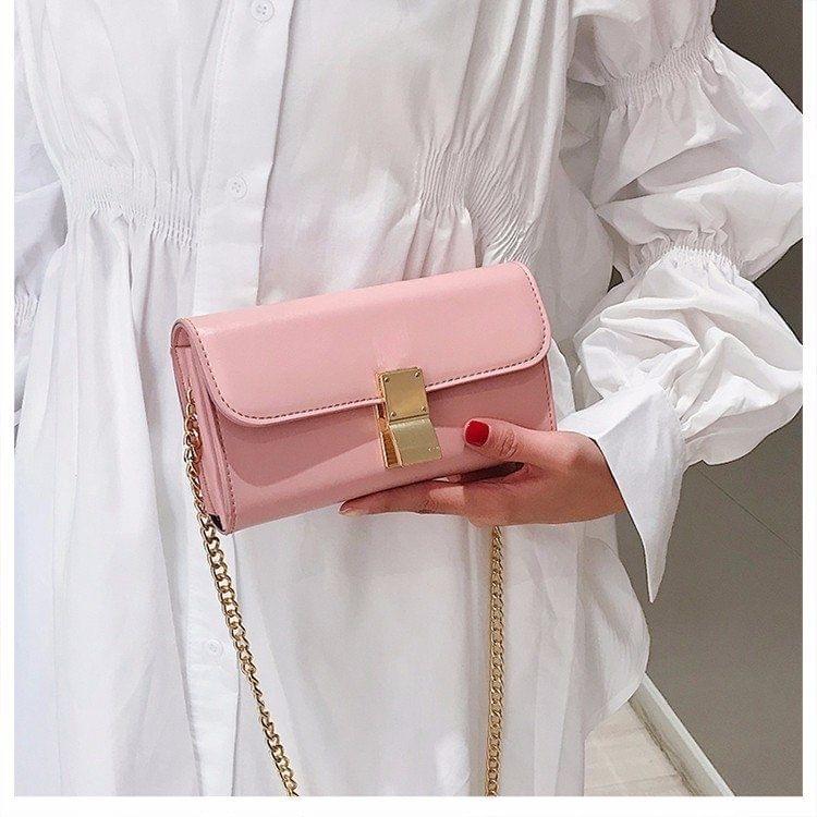 Lock Buckle PU Chain Single Shoulder Bag Ladies Handbag Messenger Bag (Pink)