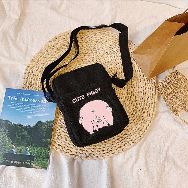 Cute Pig Pattern Single Shoulder Bag Handbag Messenger Bag (Black)