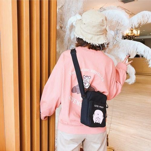 Cute Pig Pattern Single Shoulder Bag Handbag Messenger Bag (Black)