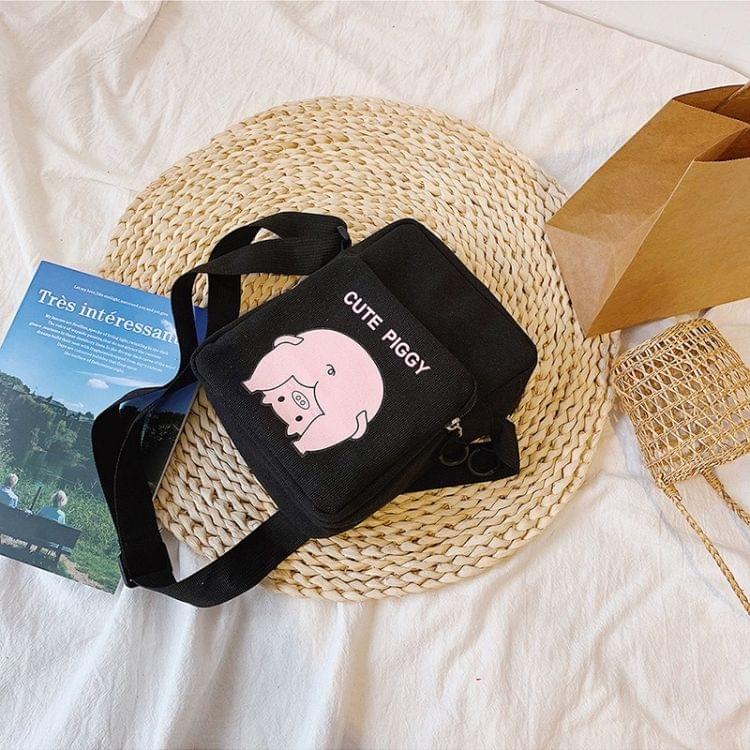 Cute Pig Pattern Single Shoulder Bag Handbag Messenger Bag (Black)