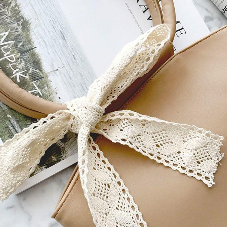 Lace Bowknot PU Shoulder Bag Messenger Bag Ladies Handbag (Grey)