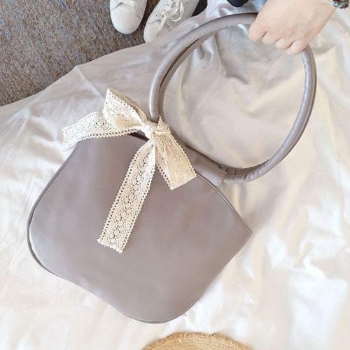 Lace Bowknot PU Shoulder Bag Messenger Bag Ladies Handbag (Grey)
