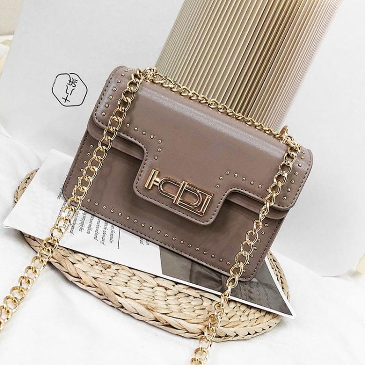 Rivet Shoulder Bag Small Square Bag Ladies Messenger Handbag (Khaki)