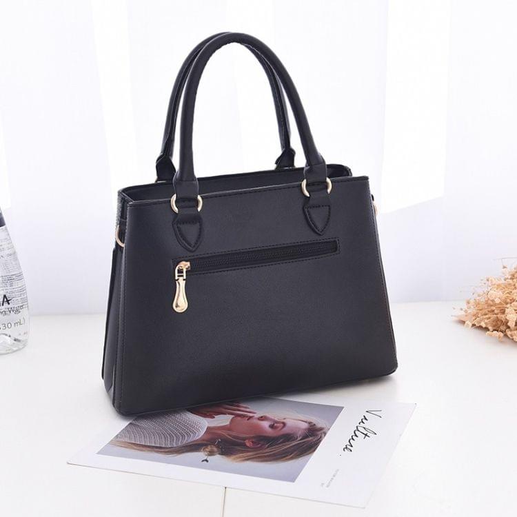 Stitching Plaid Leisure Fashion PU Slant Shoulder Bag Handbag(Black)