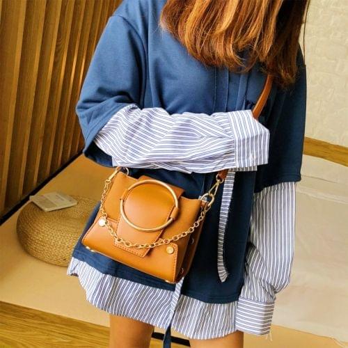 Big Buckle PU Leather Single Shoulder Bag Ladies Handbag Messenger Bag (Brown)