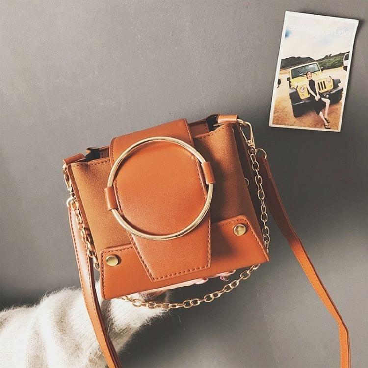 Big Buckle PU Leather Single Shoulder Bag Ladies Handbag Messenger Bag (Brown)