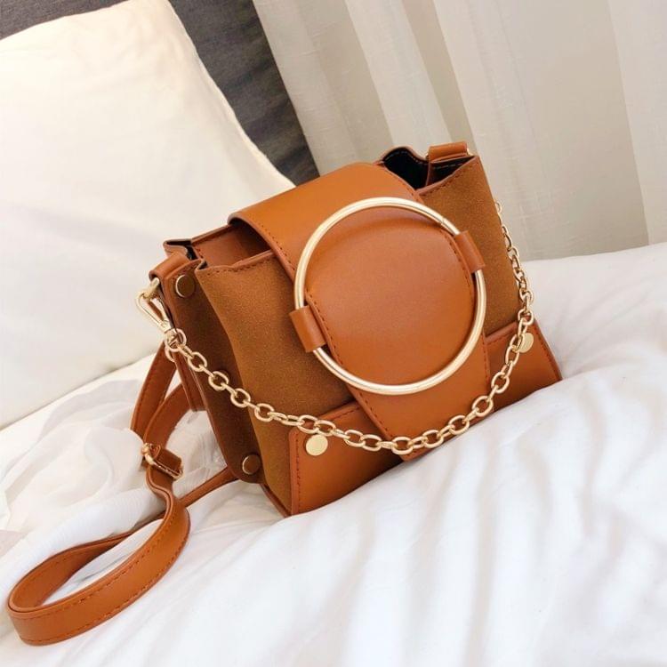 Big Buckle PU Leather Single Shoulder Bag Ladies Handbag Messenger Bag (Brown)