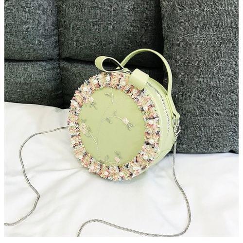 Retro Style Lace Pearl Casual Shoulder Bag Messenger Bag Ladies Handbag Small Round Shoulder Bag (Green)