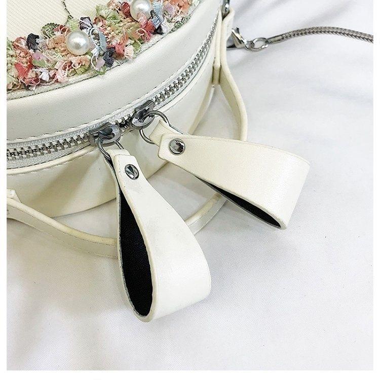Retro Style Lace Pearl Casual Shoulder Bag Messenger Bag Ladies Handbag Small Round Shoulder Bag (Green)