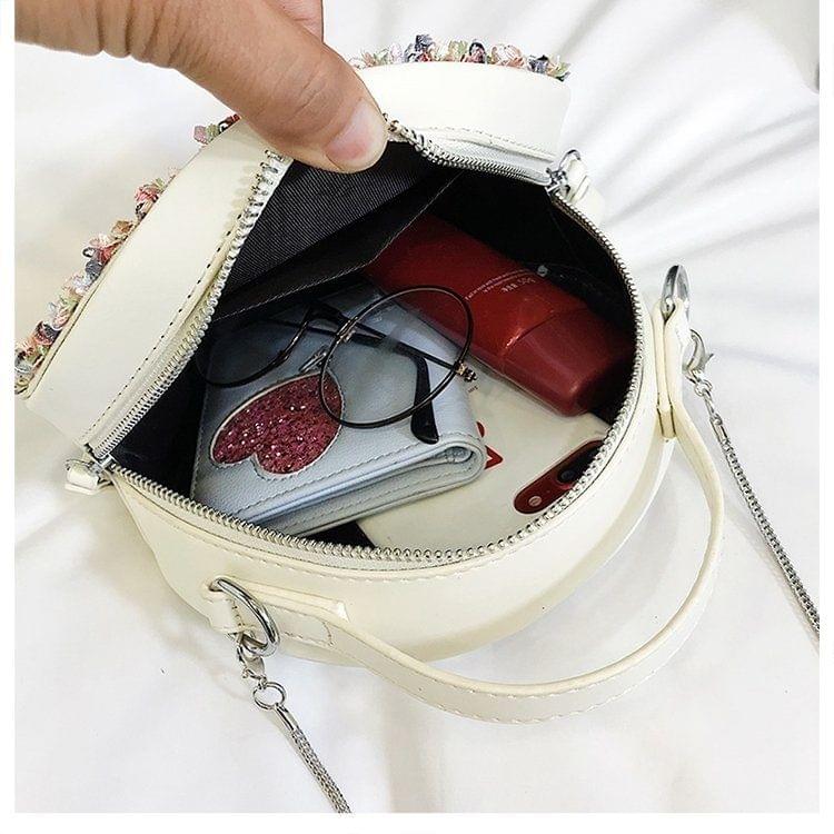 Retro Style Lace Pearl Casual Shoulder Bag Messenger Bag Ladies Handbag Small Round Shoulder Bag (Green)
