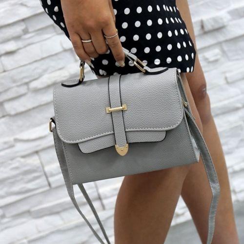 Solid Color PU Leather Small Square Bag Casual Crossbody Trendy Handbag (Grey)