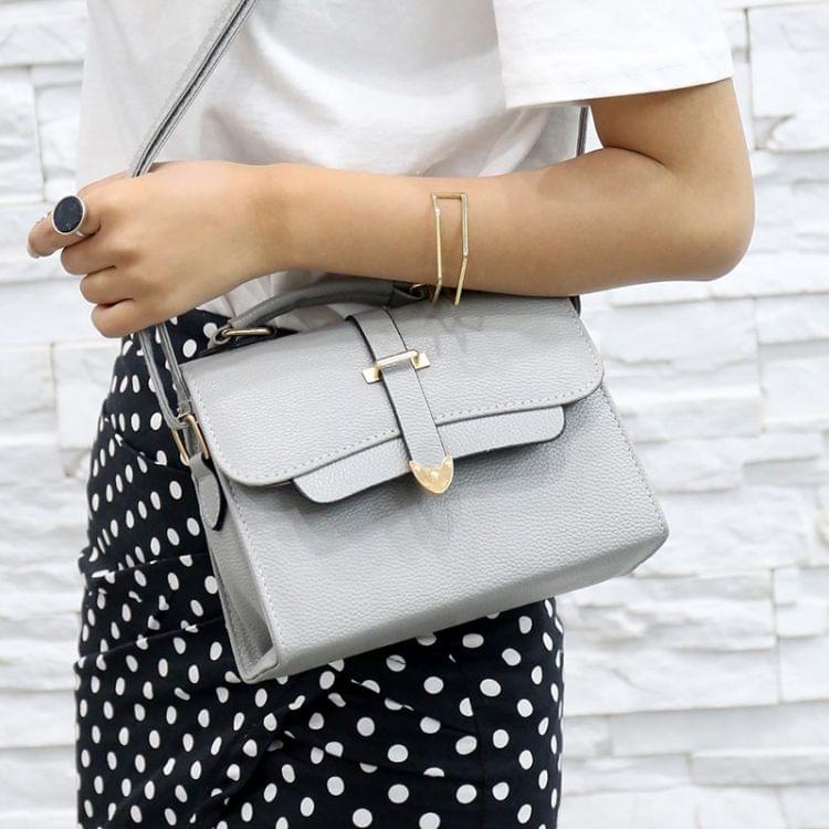 Solid Color PU Leather Small Square Bag Casual Crossbody Trendy Handbag (Grey)