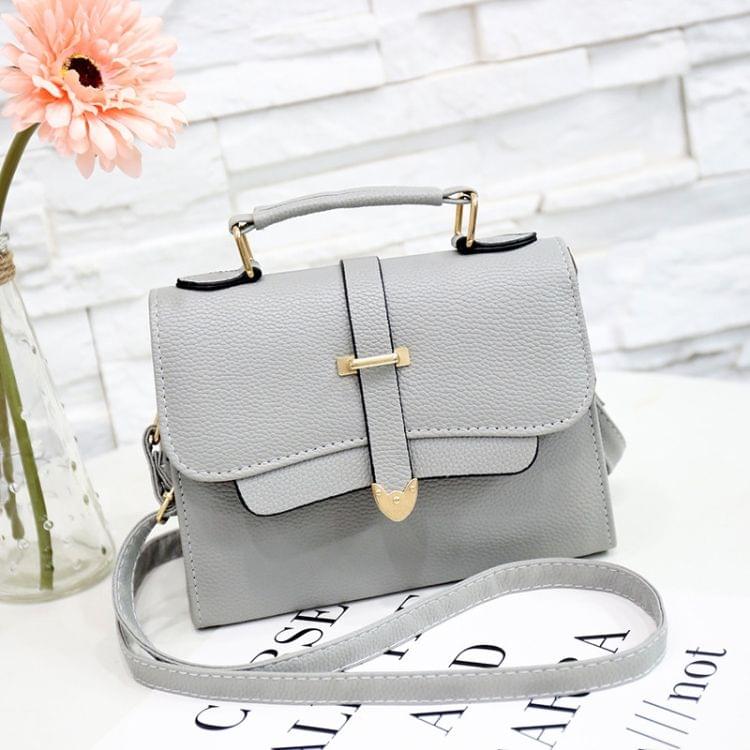 Solid Color PU Leather Small Square Bag Casual Crossbody Trendy Handbag (Grey)