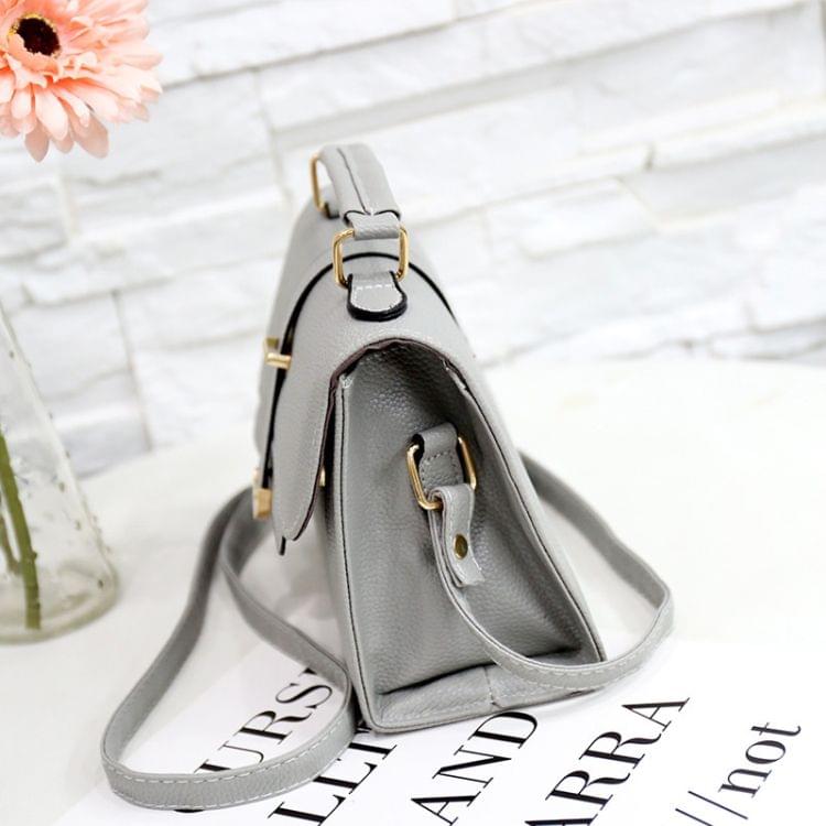 Solid Color PU Leather Small Square Bag Casual Crossbody Trendy Handbag (Grey)