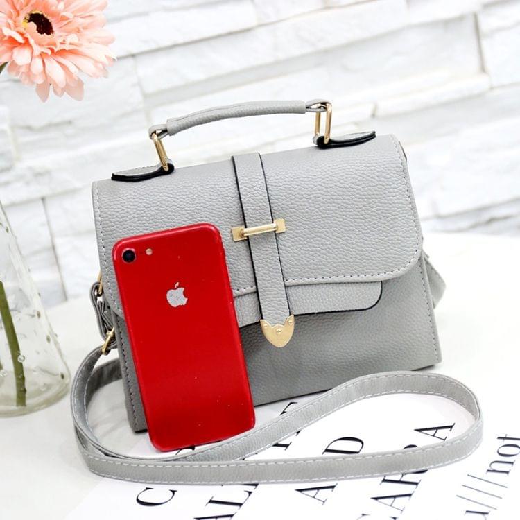 Solid Color PU Leather Small Square Bag Casual Crossbody Trendy Handbag (Grey)