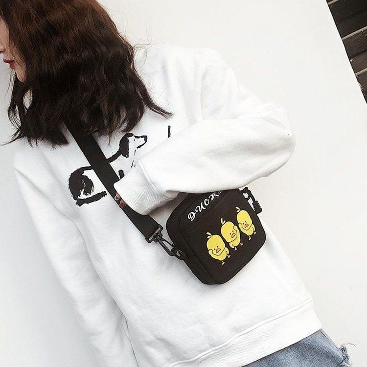 Ducks Pattern Cavans Single Shoulder Bag Ladies Handbag Messenger Bag (Black)
