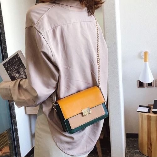 Lock Buckle Color Matching Single Shoulder Bag Small Square Bag Ladies Messenger Bag Handbag (Yellow)