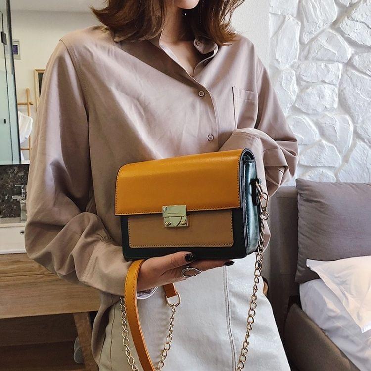 Lock Buckle Color Matching Single Shoulder Bag Small Square Bag Ladies Messenger Bag Handbag (Yellow)