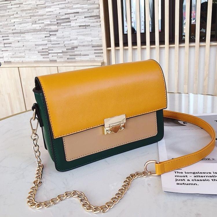 Lock Buckle Color Matching Single Shoulder Bag Small Square Bag Ladies Messenger Bag Handbag (Yellow)