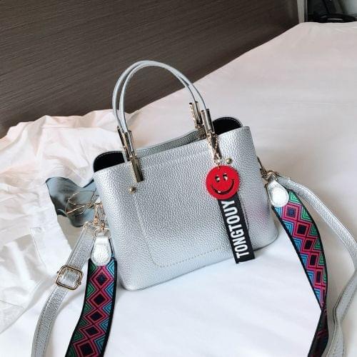 Double-Shoulder Straps PU Leather Single Shoulder Bag Messenger Bag Ladies Handbag (Silver)