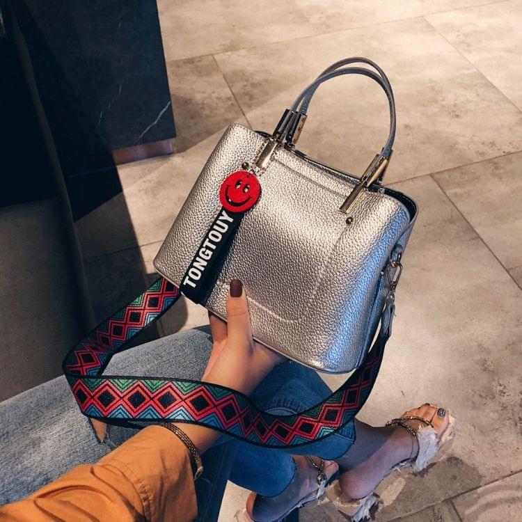 Double-Shoulder Straps PU Leather Single Shoulder Bag Messenger Bag Ladies Handbag (Silver)