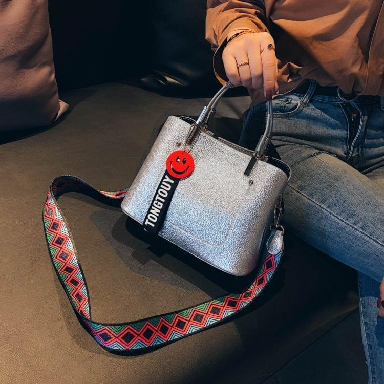 Double-Shoulder Straps PU Leather Single Shoulder Bag Messenger Bag Ladies Handbag (Silver)