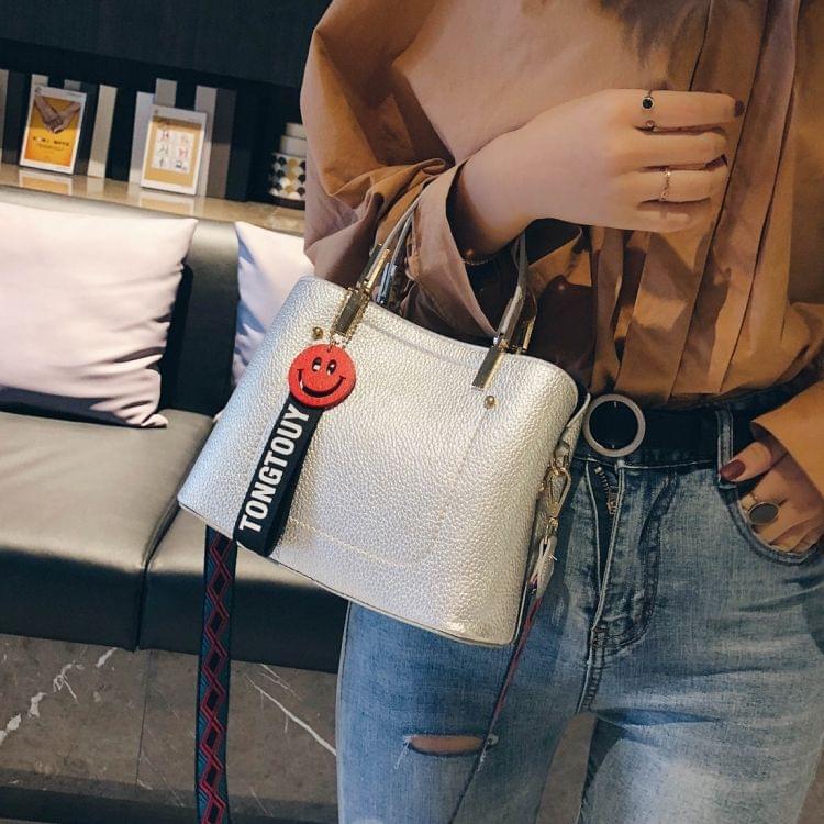 Double-Shoulder Straps PU Leather Single Shoulder Bag Messenger Bag Ladies Handbag (Silver)